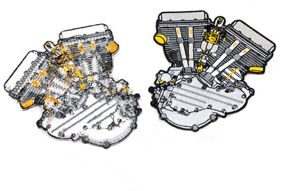 V-Twin Panhead Motor Patch Set - 2.88 Inch Iron on Motorcycle Patches (Sold as a Pair)