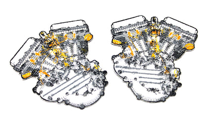 V-Twin Panhead Motor Patch Set - 2.88 Inch Iron on Motorcycle Patches (Sold as a Pair)