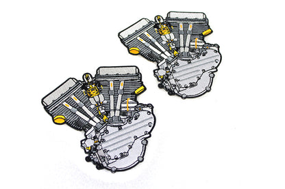 V-Twin Panhead Motor Patch Set - 2.88 Inch Iron on Motorcycle Patches (Sold as a Pair)