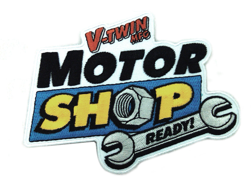 V-Twin Motorshop Patches Set of Two - 3.35 Inch Wide Iron-On and Sew-On Motorcycle Patches