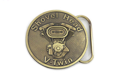V-Twin Shovelhead Belt Buckle - Vintage 1980s and 1990s Style, Pewter Finish