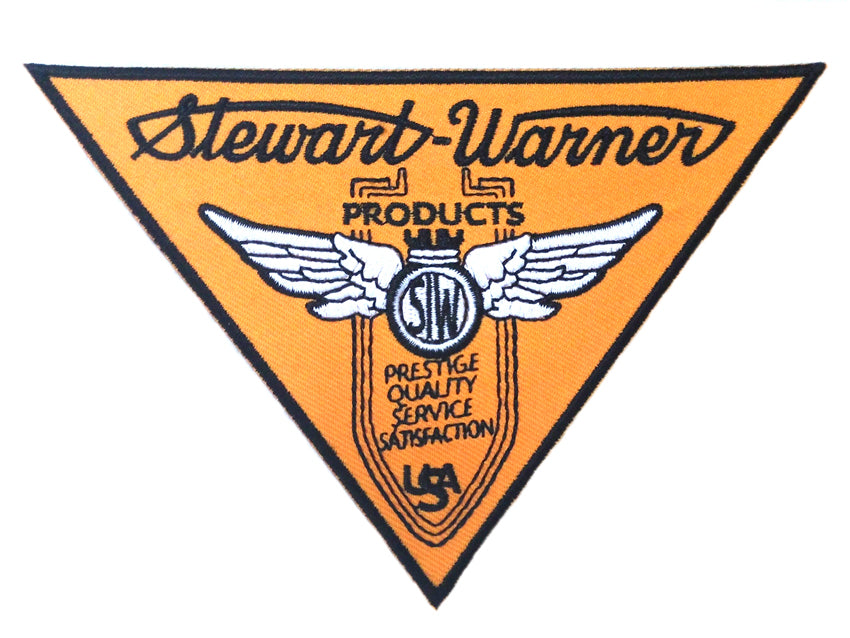 V-Twin Stewart Warner Patches Set of Two - 3.7 Inch Wide Iron-On and Sew-On Decorative Patches