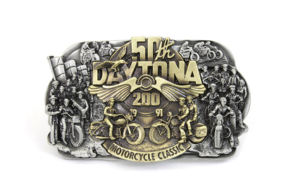 V-Twin 50th Daytona Belt Buckle - Retro Reproduction of 1980s and 1990s Style Pewter Metal Buckle