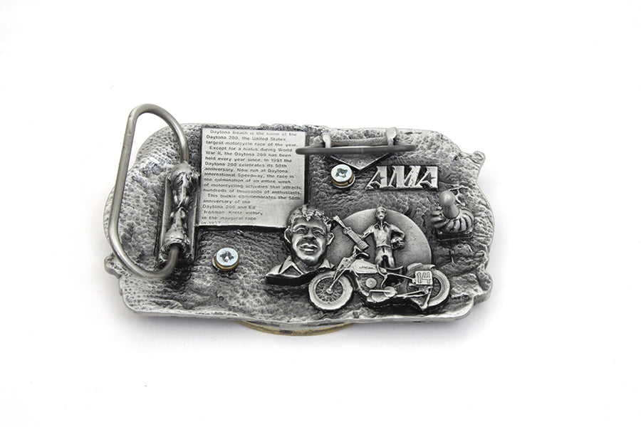 V-Twin 50th Daytona Belt Buckle - Retro Reproduction of 1980s and 1990s Style Pewter Metal Buckle