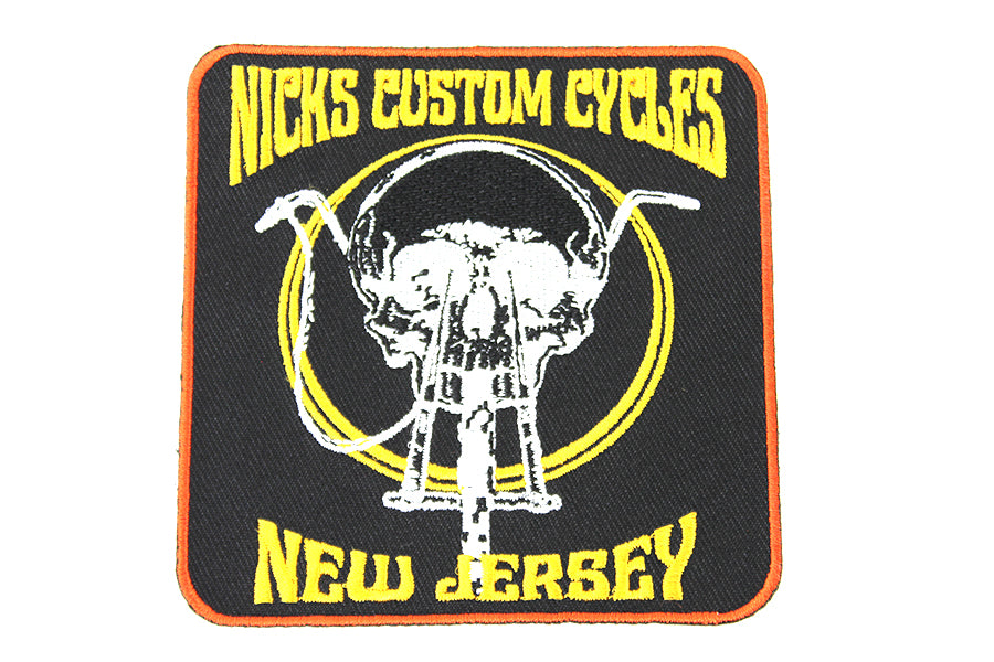 V-Twin Nick's Custom Cycle NJ Patch Set - Vintage Style Oilzum and Drain Oil Patches, 3.5 Inches Wide