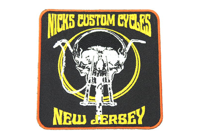 V-Twin Nick's Custom Cycle NJ Patch Set - Vintage Style Oilzum and Drain Oil Patches, 3.5 Inches Wide