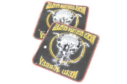 V-Twin Nick's Custom Cycle NJ Patch Set - Vintage Style Oilzum and Drain Oil Patches, 3.5 Inches Wide