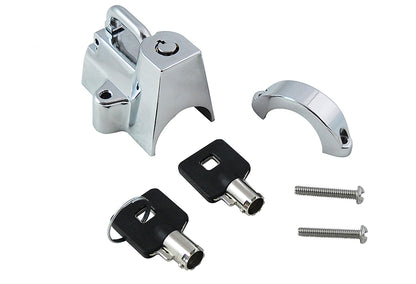V-Twin Chrome Helmet Lock with Pipe Key - Durable Motorcycle Security Accessory
