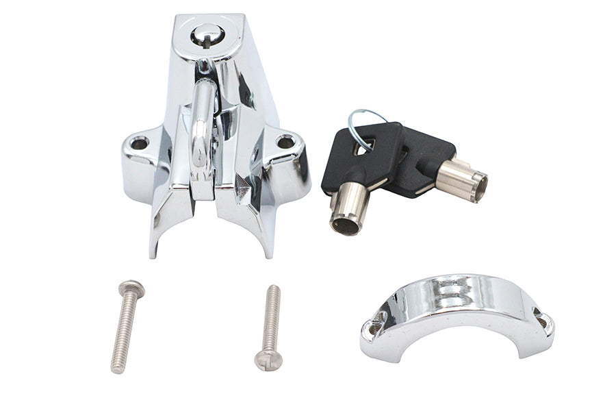 V-Twin Chrome Helmet Lock with Pipe Key - Durable Motorcycle Security Accessory