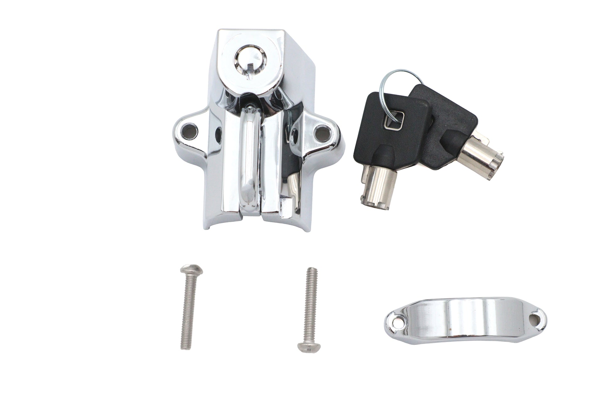 V-Twin Chrome Helmet Lock with Pipe Key - Durable Motorcycle Security Accessory