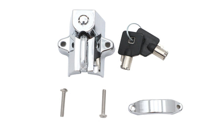 V-Twin Chrome Helmet Lock with Pipe Key - Durable Motorcycle Security Accessory