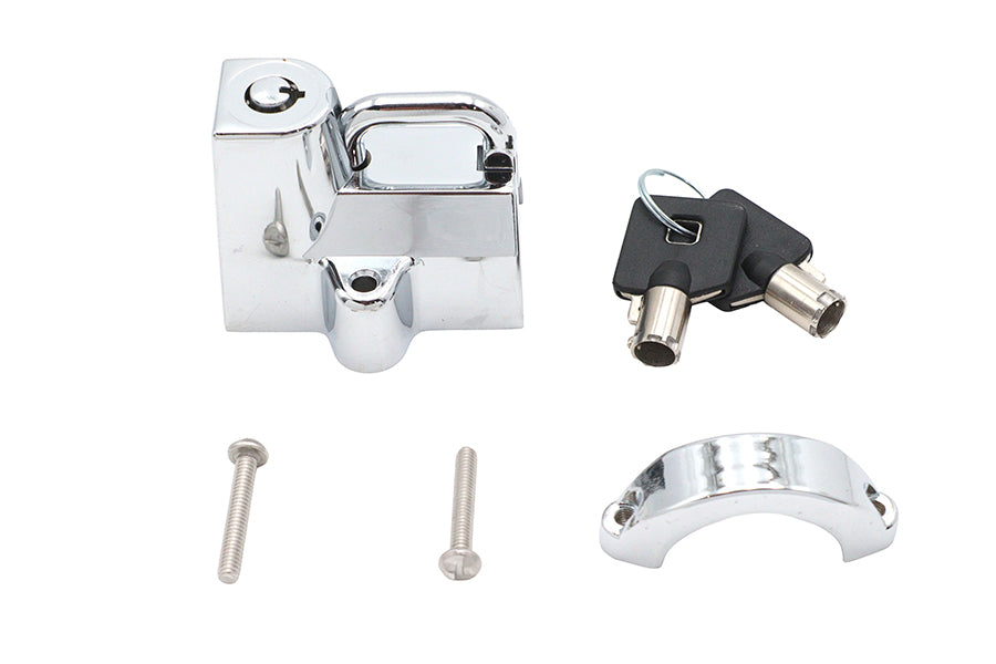 V-Twin Chrome Helmet Lock with Pipe Key - Durable Motorcycle Security Accessory