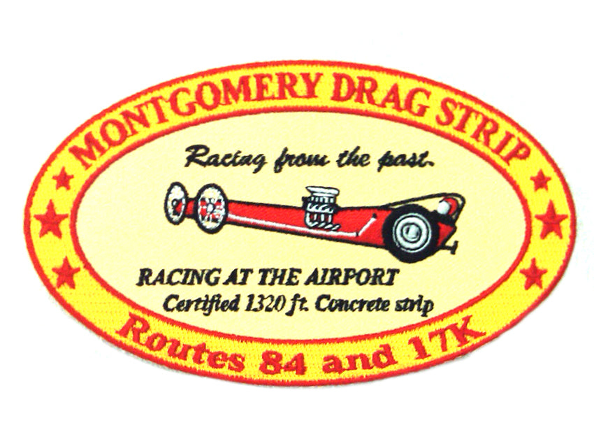 V-Twin Montgomery Drag Strip Patches - Set of 2.75 Inch Iron-On Embroidered Patches