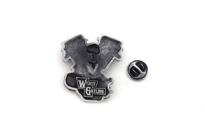 V-Twin Panhead Lapel Pin with Stick Pin Clasp - Silver Patina