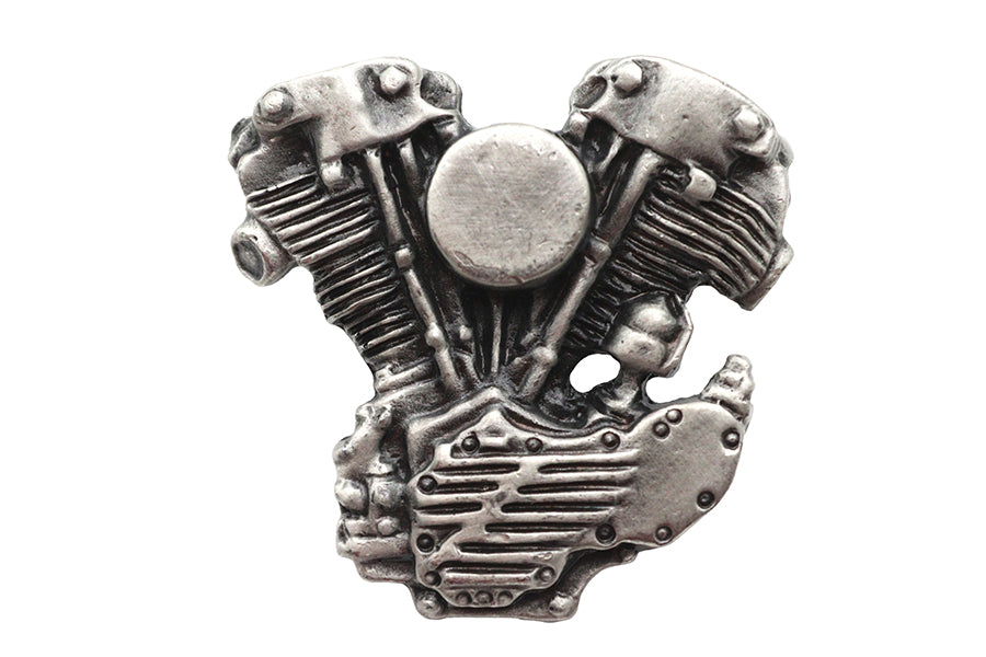 V-Twin Knucklehead Lapel Pin with Silver Patina - Motorcycle Accessory