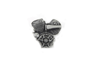V-Twin Flathead Lapel Pin with Silver Patina - Classic Motorcycle Accessory