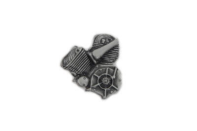 V-Twin Flathead Lapel Pin with Silver Patina - Classic Motorcycle Accessory