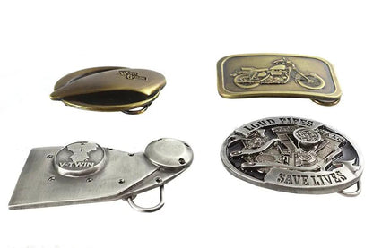 V-Twin Ironhead Series Belt Buckle Set - Pewter Finish for Harley-Davidson Customization by V-Twin