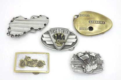 V-Twin Motorcyclepedia Series Belt Buckle Set – Pewter Finish, Fits Shovelhead, Linkert, Chopper, and Evolution Series Bikes by V-Twin