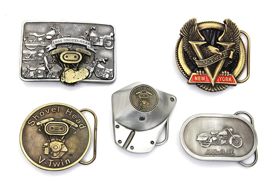 V-Twin Shovelhead Belt Buckle Set - Pewter Finish Motorcycle Accessories Kit by V-Twin
