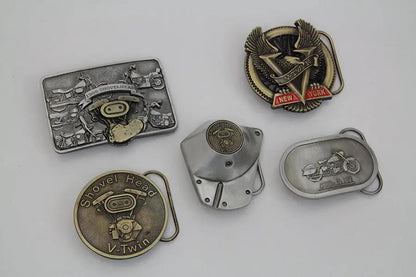 V-Twin Shovelhead Belt Buckle Set - Pewter Finish Motorcycle Accessories Kit by V-Twin