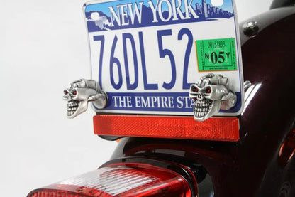 V-Twin Skull with Skeleton Hand License Plate Topper Set - Part 13-1225 by V-Twin