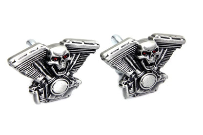 V-Twin Skull on Panhead Engine License Plate Topper Set - Part 13-1227 by V-Twin