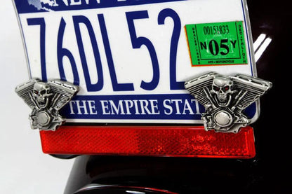 V-Twin Skull on Panhead Engine License Plate Topper Set - Part 13-1227 by V-Twin
