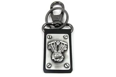 V-Twin Shovelhead Motor Keychain with Silver Patina Finish by V-Twin