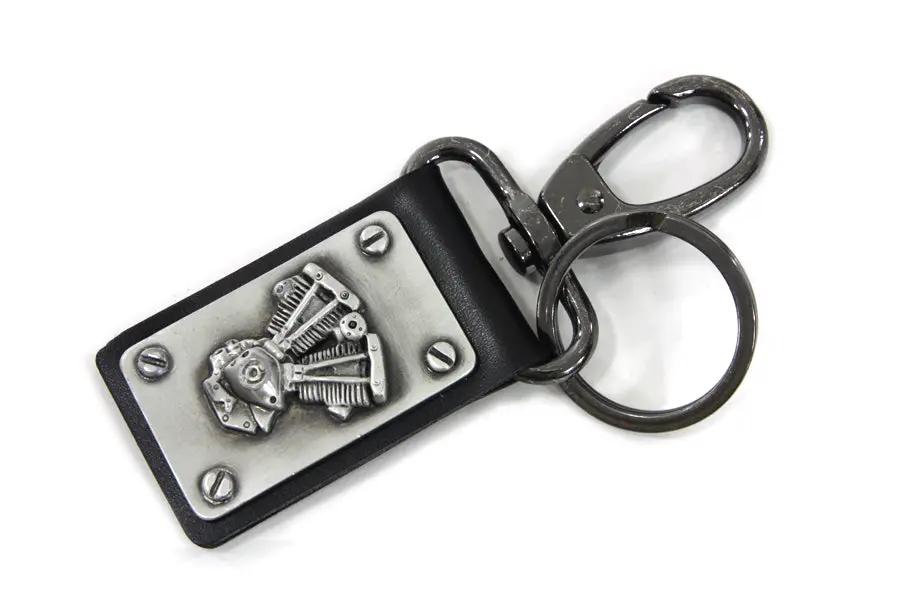 V-Twin Shovelhead Motor Keychain with Silver Patina Finish by V-Twin