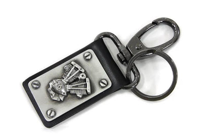 V-Twin Shovelhead Motor Keychain with Silver Patina Finish by V-Twin