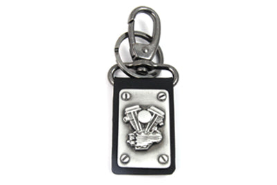 V-Twin Panhead Motor Keychain with Silver Patina Finish