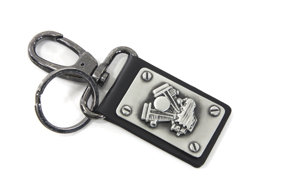 V-Twin Panhead Motor Keychain with Silver Patina Finish
