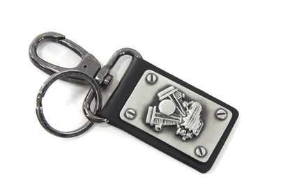 V-Twin Panhead Motor Keychain with Silver Patina Finish