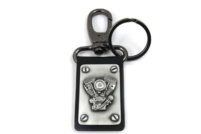V-Twin Evolution Motor Keychain 48-1665 with Silver Patina Finish