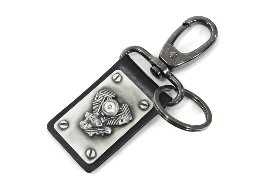 V-Twin Evolution Motor Keychain 48-1665 with Silver Patina Finish