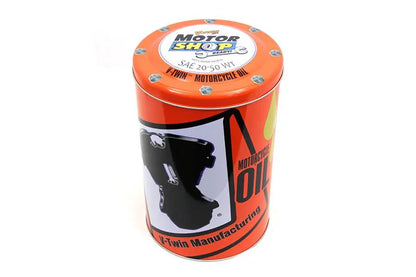 V-Twin 1.5 Gallon Round Oil Can with Top - Classic Motor Oil Container by V-Twin