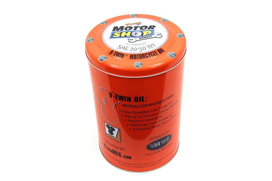V-Twin 1.5 Gallon Round Oil Can with Top - Classic Motor Oil Container by V-Twin