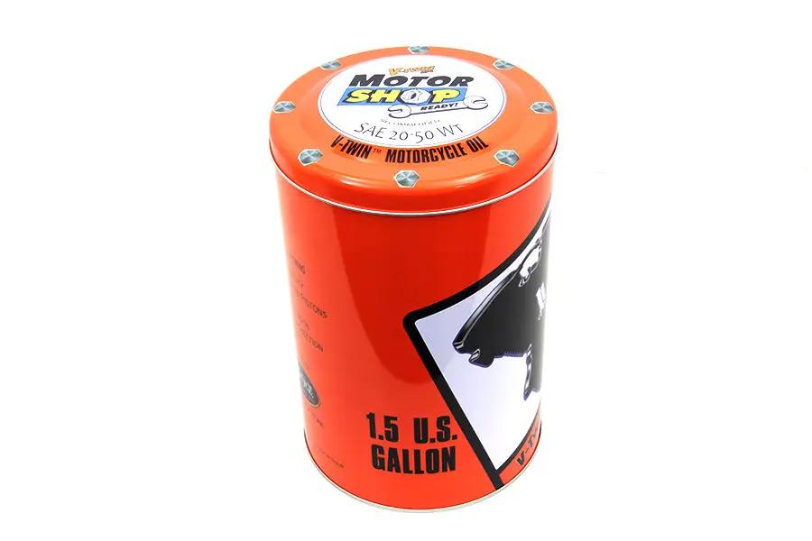 V-Twin 1.5 Gallon Round Oil Can with Top - Classic Motor Oil Container by V-Twin