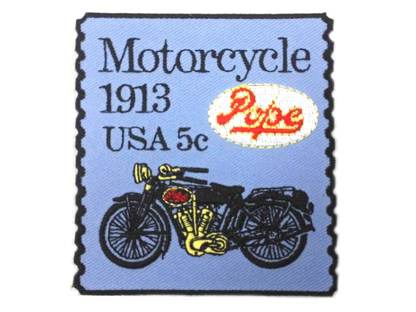 V-Twin 1913 Motorcycle Stamp Patches - Vintage Style Iron-On Patches, 3.35 Inches Wide