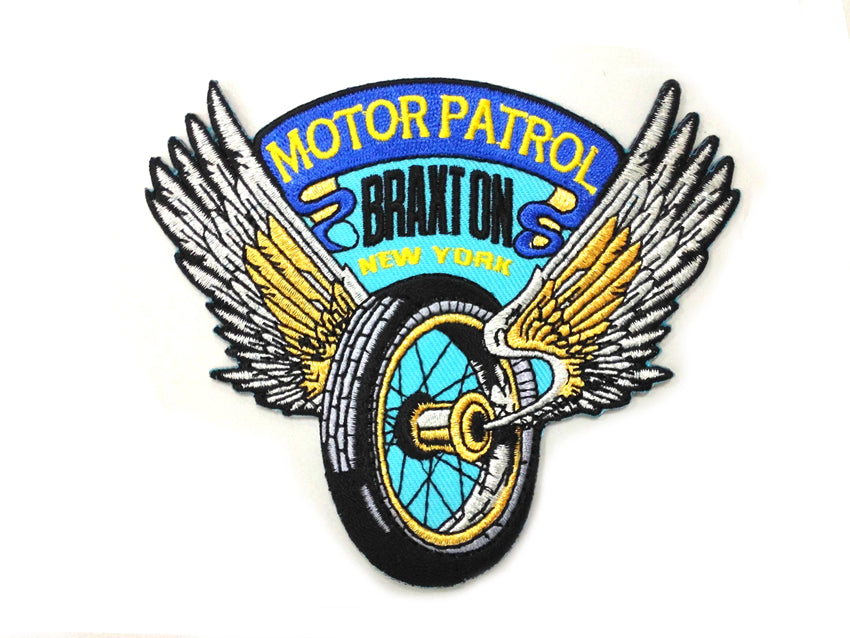 V-Twin Wing Wheel Motor Patrol Patches Set of Two - 4 Inch Decorative Iron-On Patches