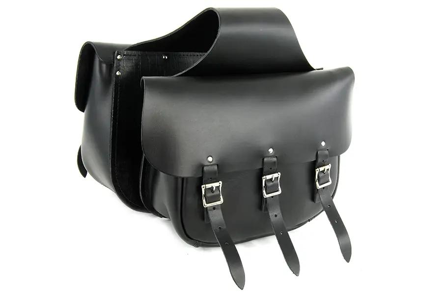Pac-Kit PK-37 Black Leather Three Buckle Saddlebag Set with Cross Straps by Pac-Kit