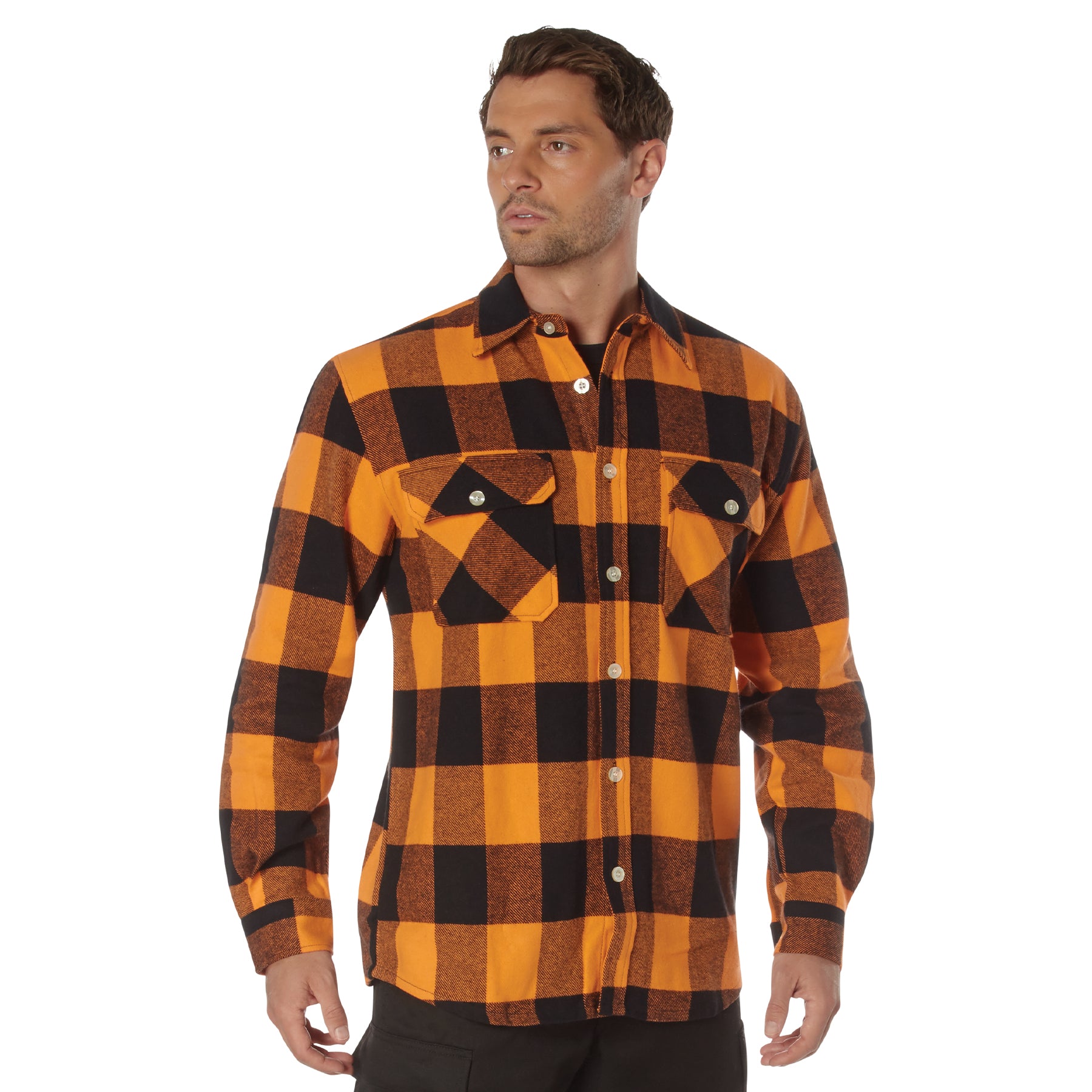 Rothco Extra Heavyweight Buffalo Plaid Flannel Shirt in Orange Plaid, Size Small