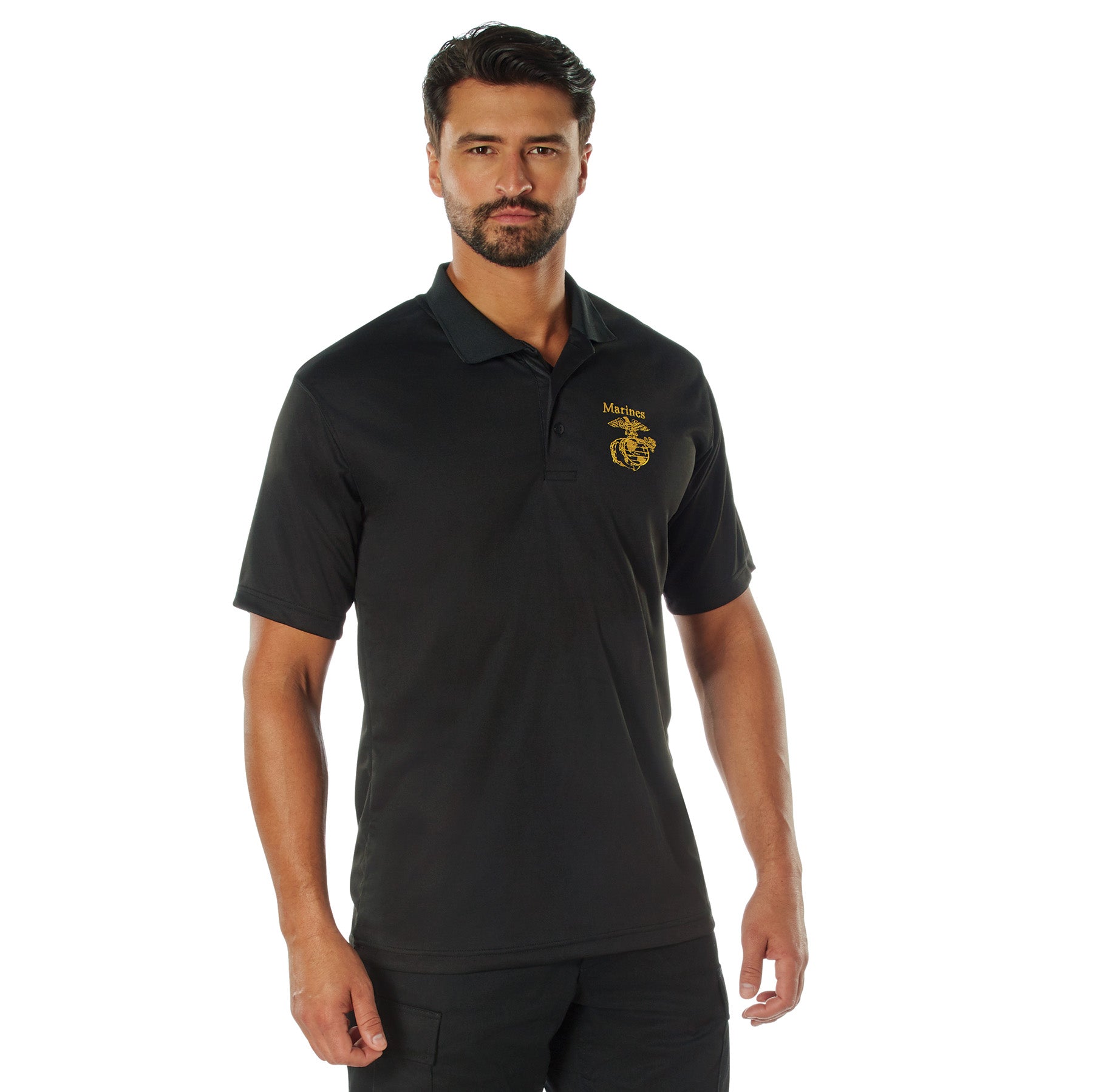 Rothco USMC Eagle, Globe & Anchor Moisture Wicking Polo Shirt - Black Size Small