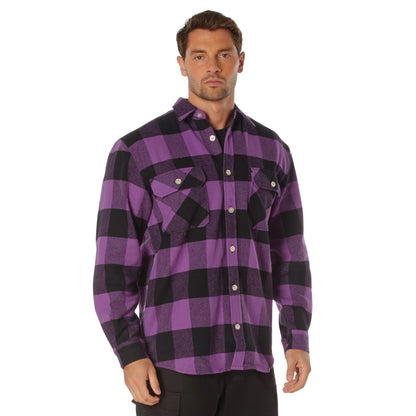 Rothco Extra Heavyweight Purple Plaid Buffalo Flannel Shirt Size XL