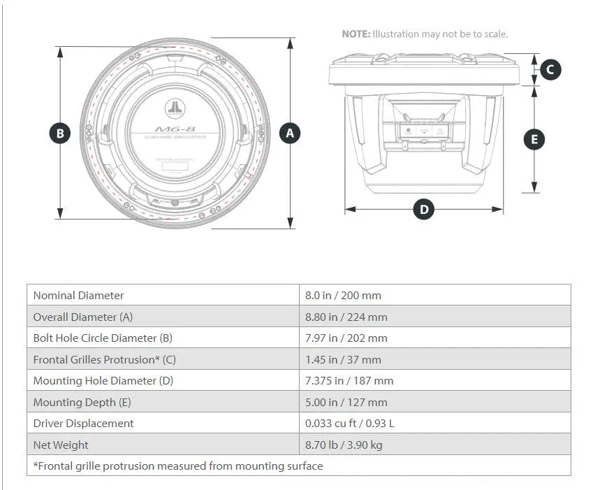 JL Audio M6 8in Subwoofer with White Sport Grille Infinite Baffle, RGB LED