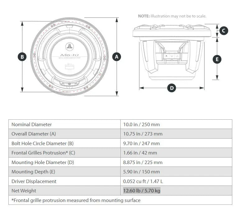JL Audio M6 10in Subwoofer with Titanium Sport Grille Infinite Baffle, RGB LED