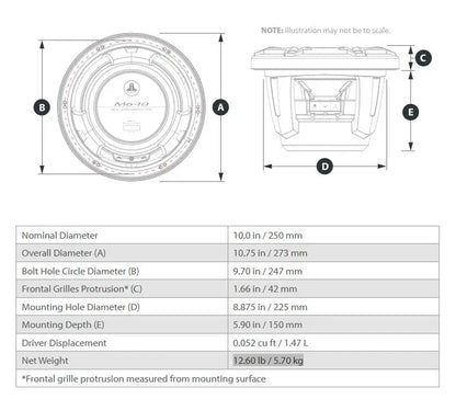 JL Audio M6 10in Subwoofer with Titanium Sport Grille Infinite Baffle, RGB LED