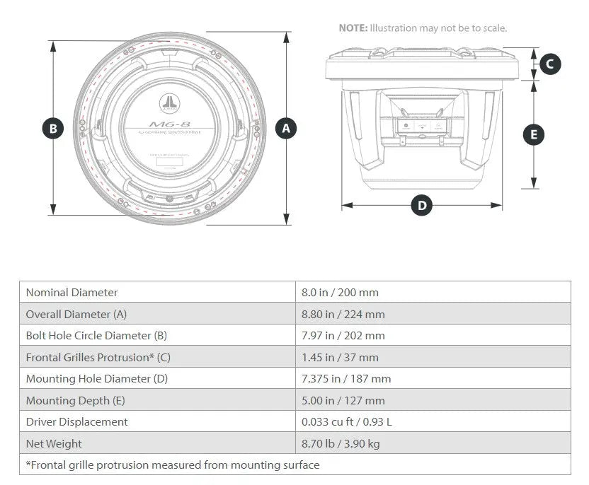 JL Audio M6 8in Subwoofer with Titanium Sport Grille Infinite Baffle