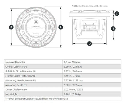 JL Audio M6 8in Subwoofer with Titanium Sport Grille Infinite Baffle